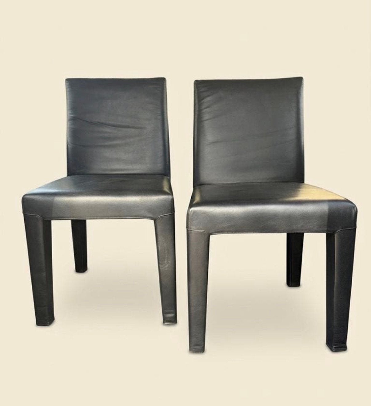 2x Eetkamerstoelen Zwart Leer Stijl Mario Bellini / Cassina, Ophalen, Zwart, Leer, Zo goed als nieuw