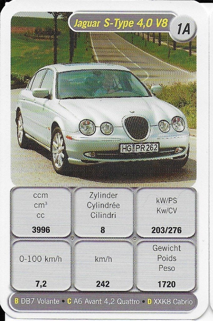 Kw4552 autokaartje jaguar s - type 4,0 v ( 1a ), Ophalen of Verzenden, Zo goed als nieuw, Auto's