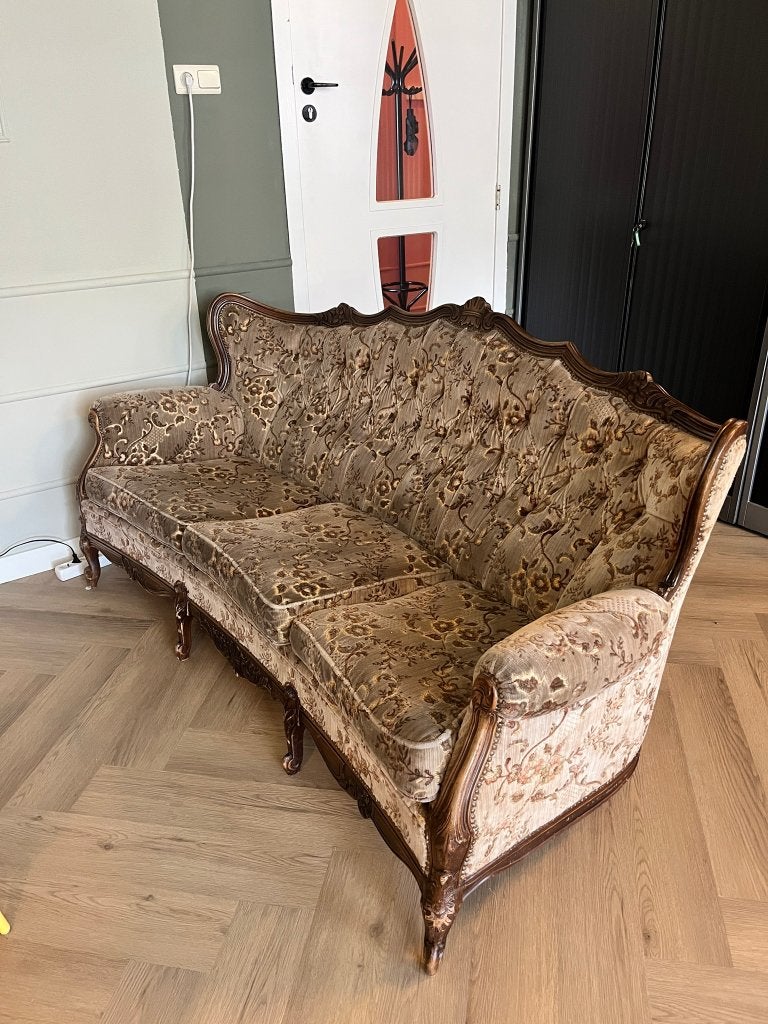 Grote vintage bank, Huis en Inrichting, Banken | Bankstellen, Gebruikt, Rechte bank, Driepersoons, 150 tot 200 cm, 75 tot 100 cm