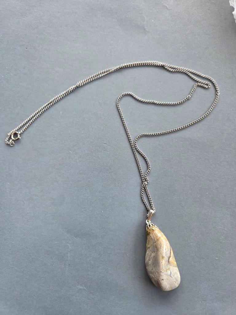 oude ketting natuursteen, Sieraden, Tassen en Uiterlijk, Kettingen, Verzenden, Gebruikt, Zilver, Steen of Mineraal