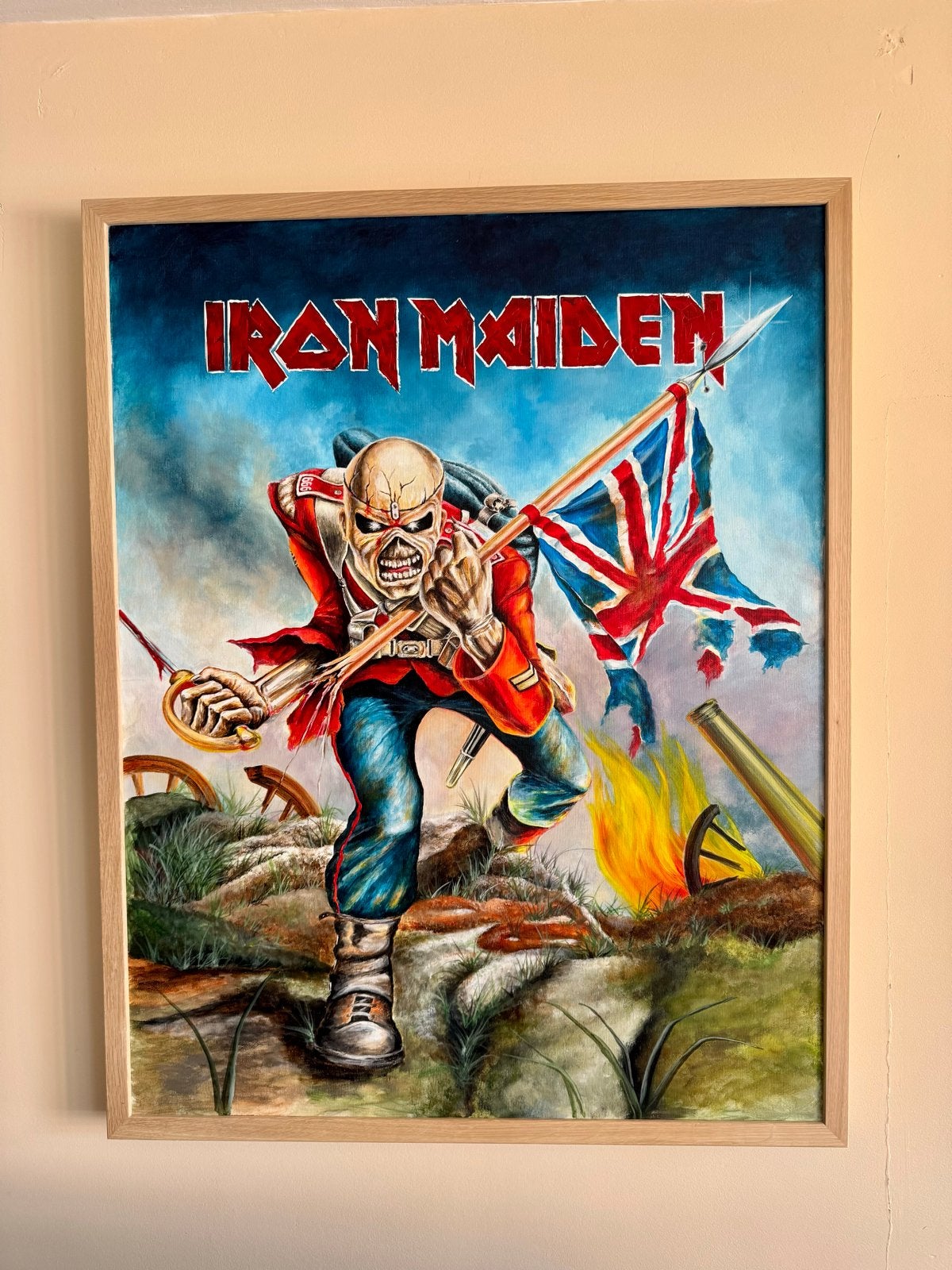 Iron Maiden 'The Trooper' Acryl op Canvas Schilderij, Antiek en Kunst, Ophalen of Verzenden