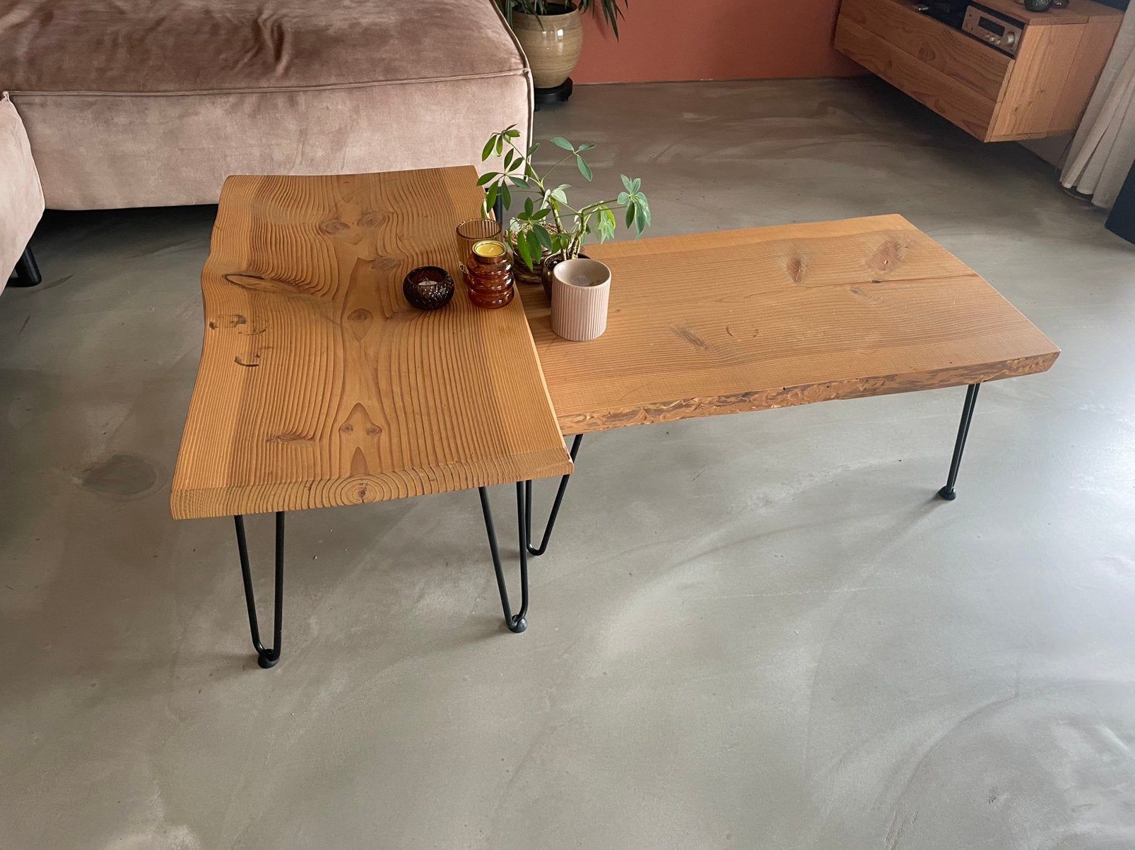 2 boomstam salontafels, Huis en Inrichting, Ophalen, Zo goed als nieuw, Rond, 50 tot 100 cm