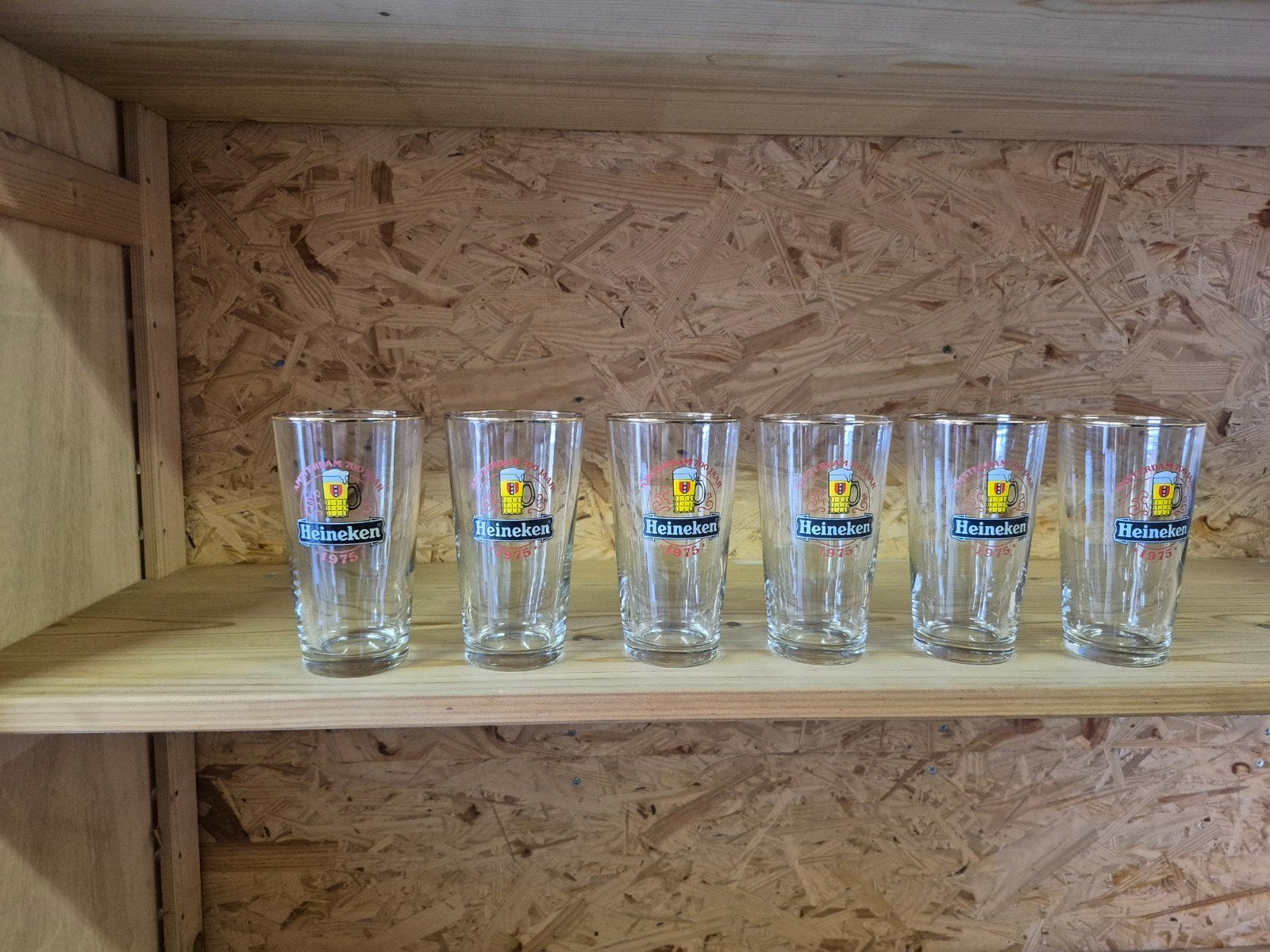 6x Heineken Amsterdam 700 jaar bierglas 1975 vaasje, Ophalen of Verzenden