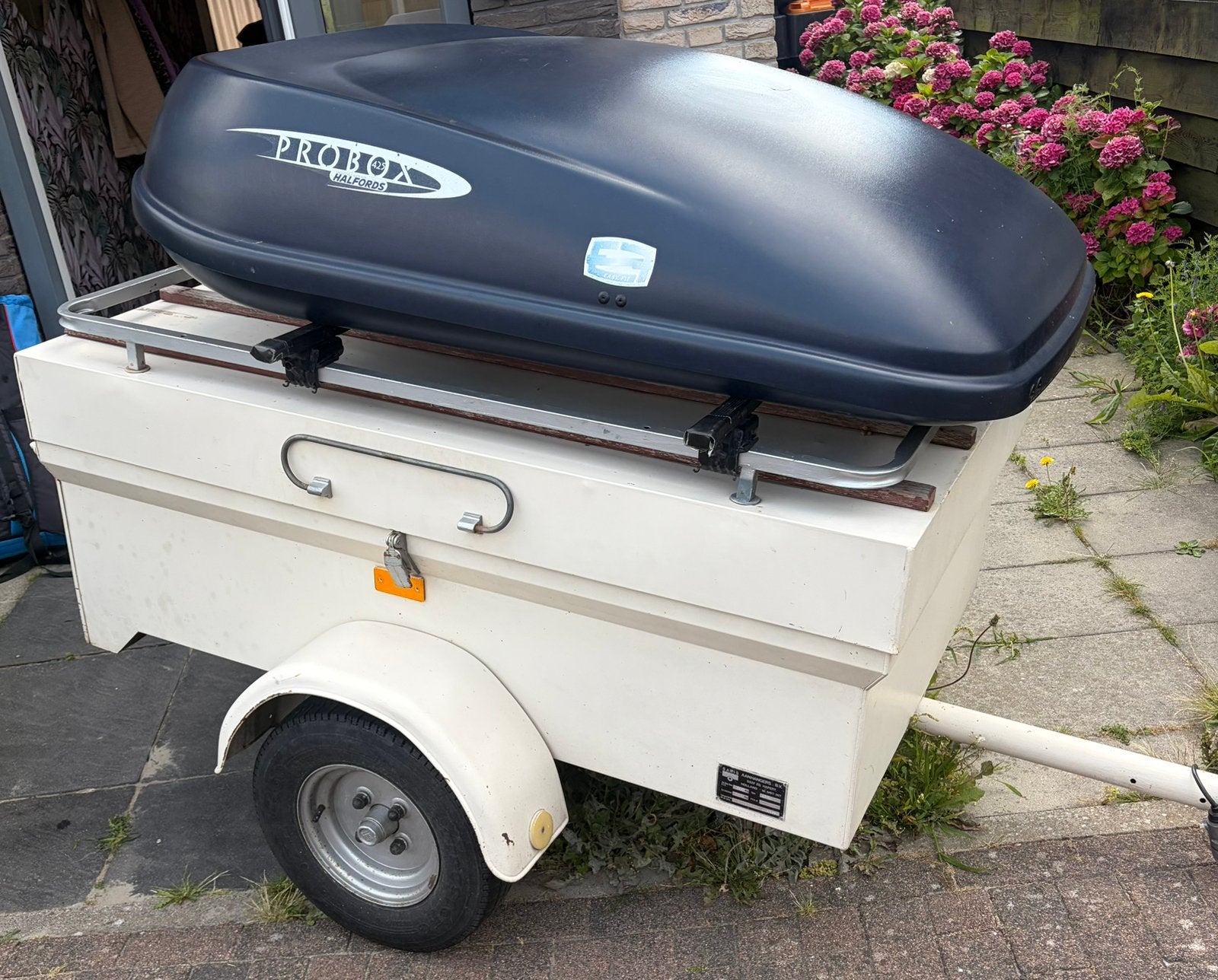 Saris ARBA bagageaanhanger 500 kg met en Probox dakkoffer no, Auto diversen, Ophalen, Gebruikt