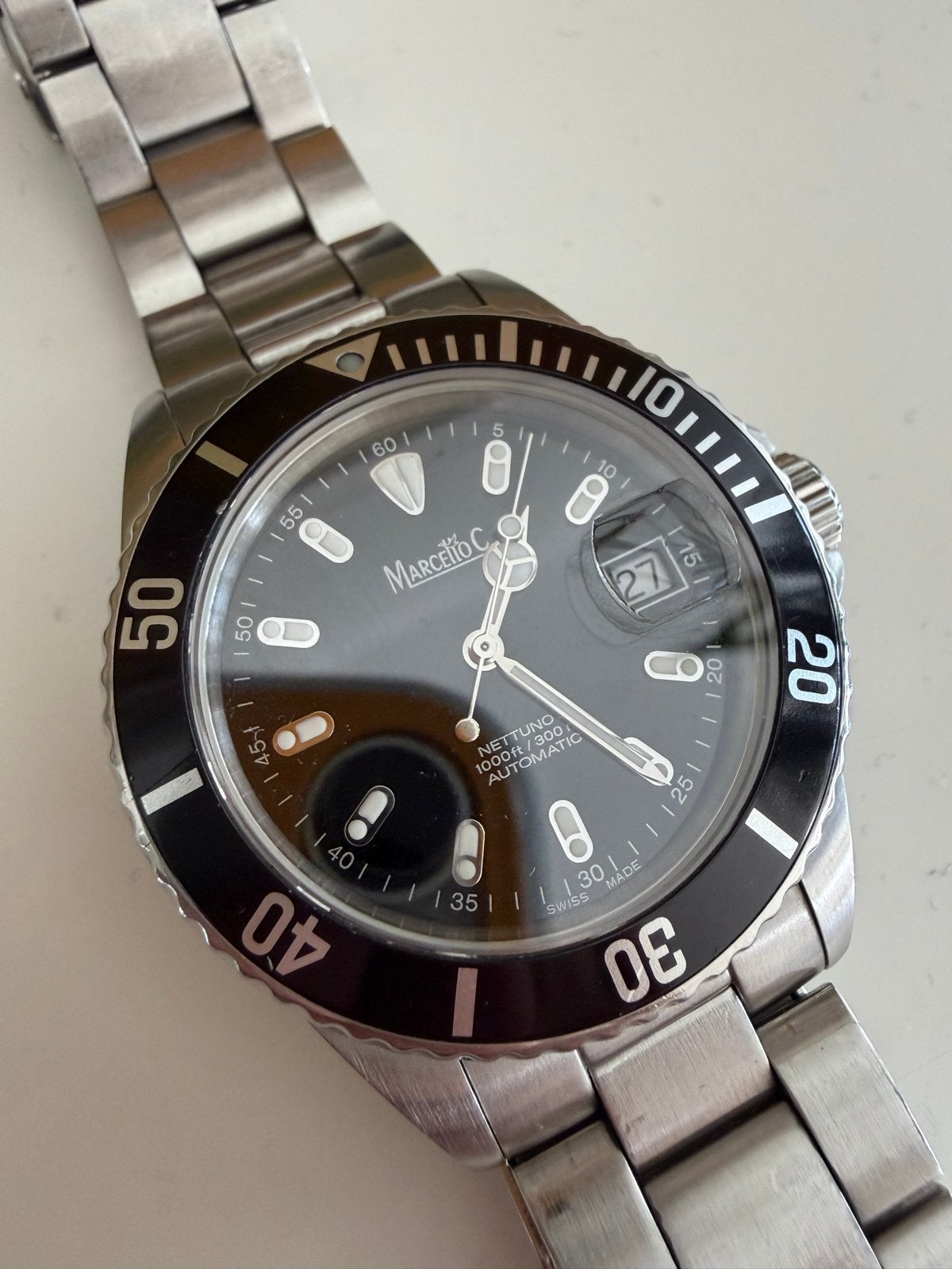 Marcello C Nettuno 3 40mm, Overige merken, Staal, Polshorloge, Ophalen of Verzenden