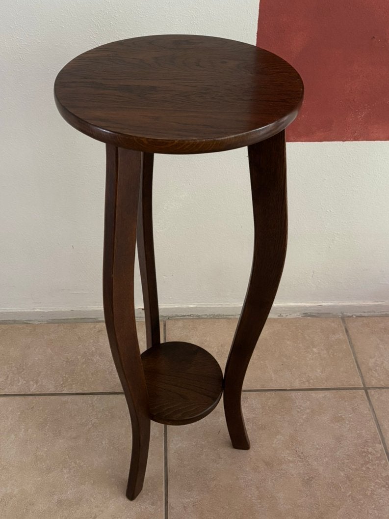 Vintage plantentafel eikenhout (Art Deco stijl), Ophalen, Minder dan 55 cm, Gebruikt, Rond