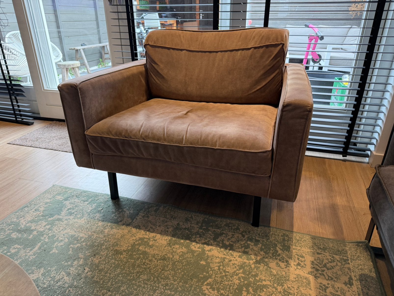 Woood Rodeo fauteuil ecoleer cognac  Loods 5, Huis en Inrichting, Ophalen, Zo goed als nieuw, 75 tot 100 cm, Leer