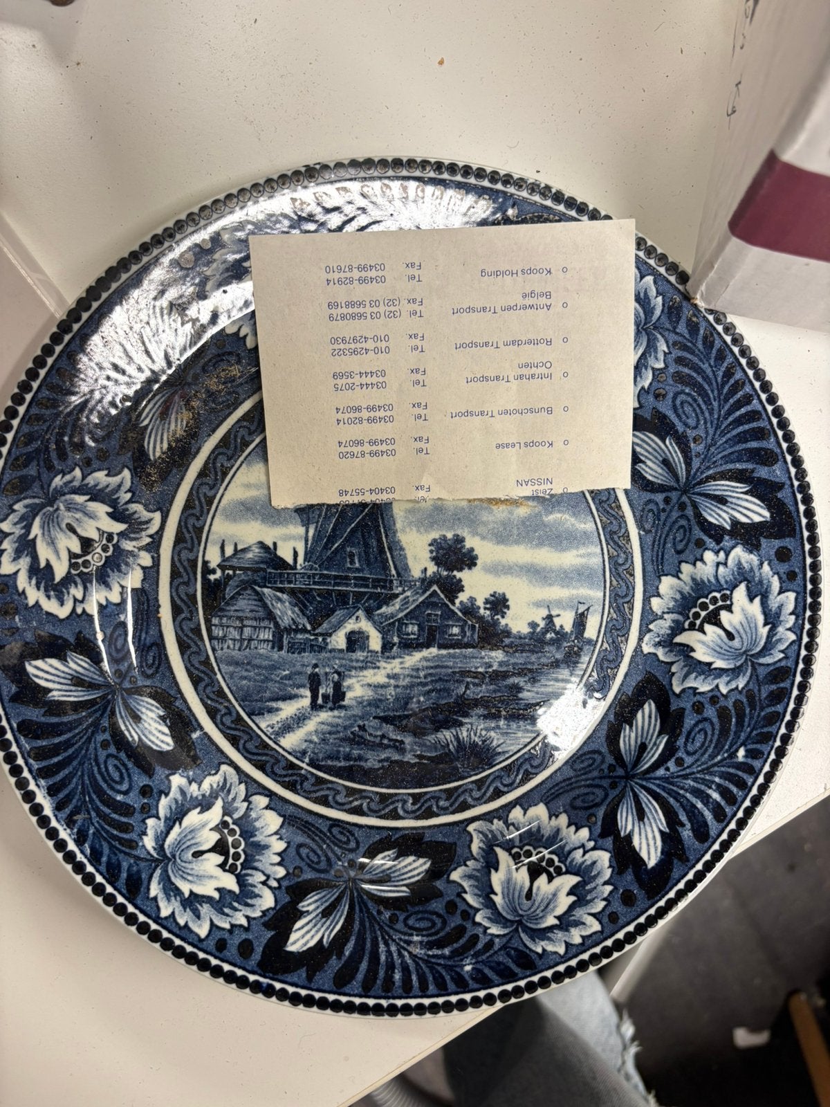 Antiek Delfts Blauw Windmolen Bord - Soc. Ceramique Maastric, Ophalen of Verzenden