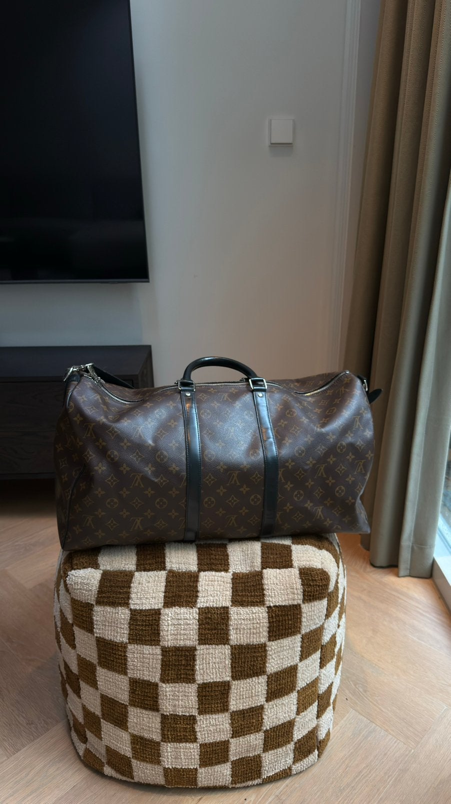 Louis Vuitton Keepall Bandoulière 55 in Monogram Macassar, 40 tot 60 cm, 30 cm of meer, Bruin, Minder dan 35 cm