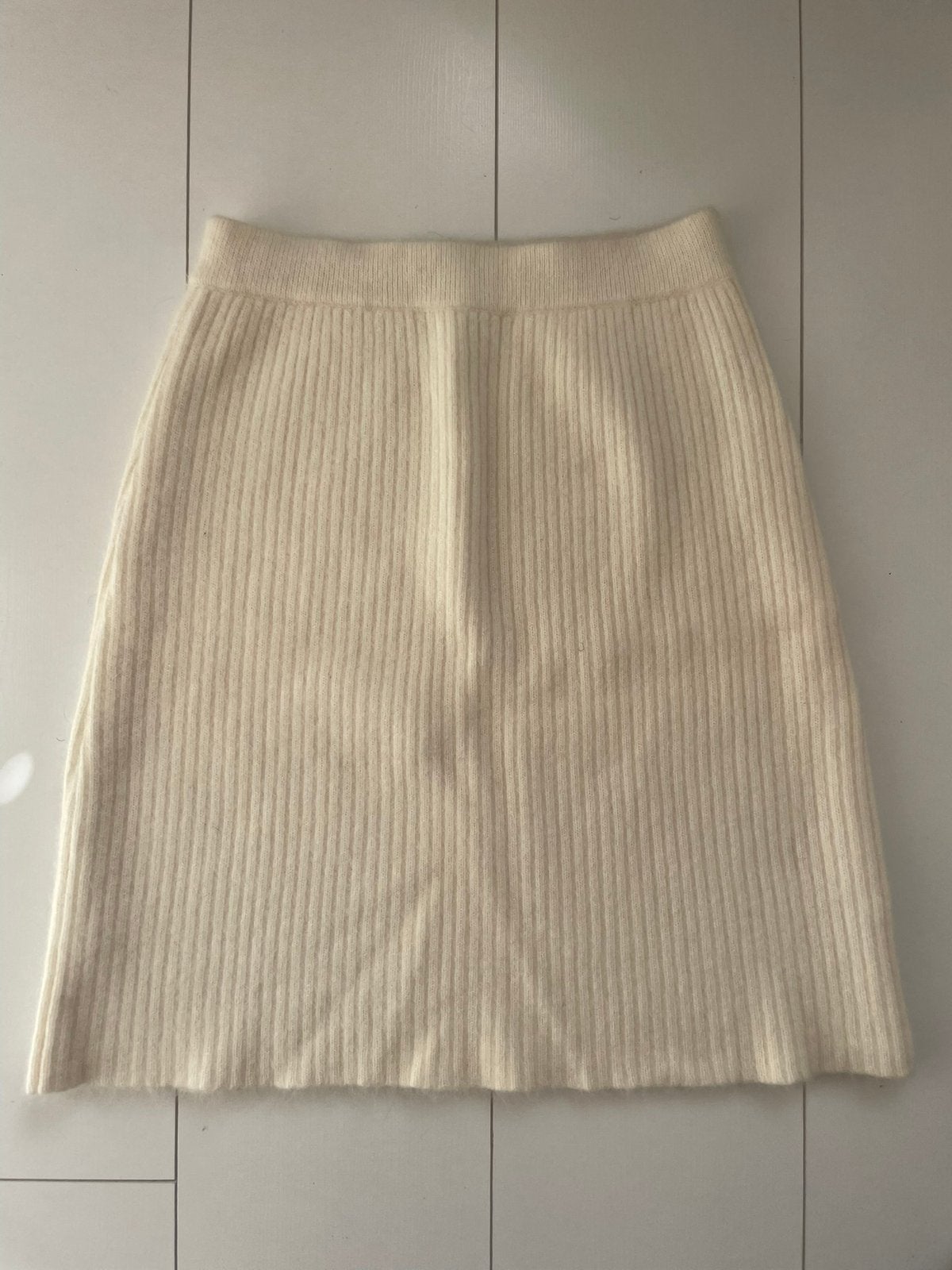 Vintage Crème gebreid wollen rokje van Louis Féraud Set, Overige kleuren, Ophalen of Verzenden, Zo goed als nieuw, Maat 36 (S)