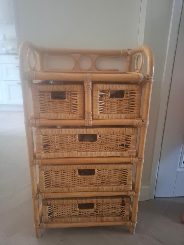 Rotan kastje met 5 lades - Handig en stijlvol, Ophalen, Overige materialen, Minder dan 50 cm, Gebruikt