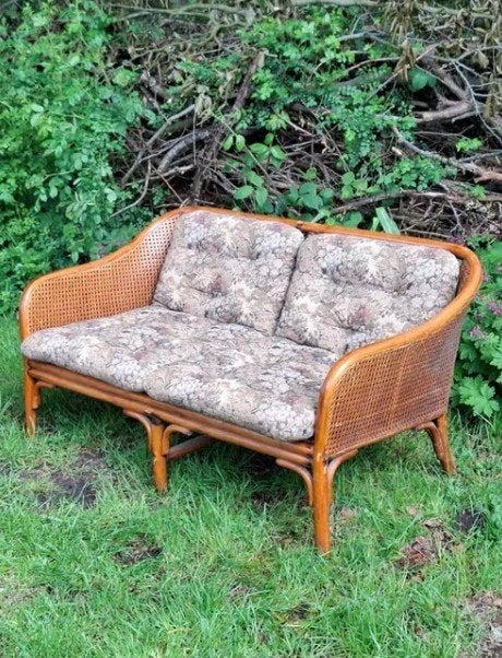 Oud vintage bamboe bankje 2 zits bankje boho bankstel ibiza, Huis en Inrichting, Tweepersoons, 75 tot 100 cm, Ophalen of Verzenden