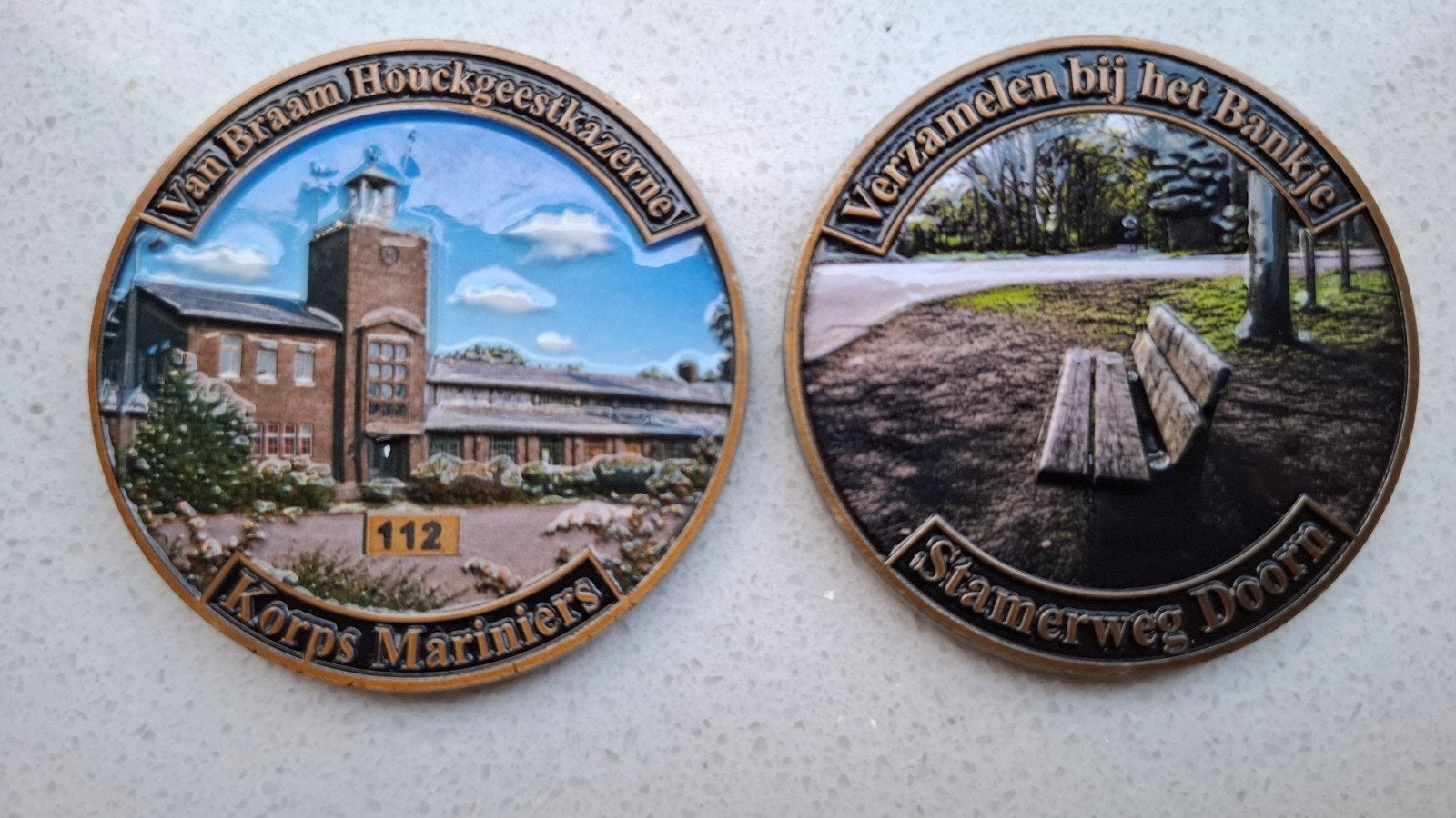 Herdenkingsmunt 3D- Korps Mariniers & Bankje, Ophalen of Verzenden, Marine, Nederland