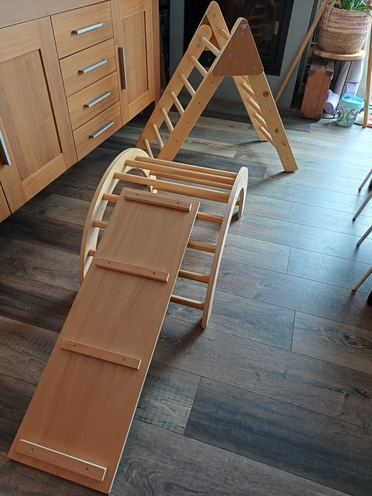 Houten klimrek met glijbaan en klimboog, Kinderen en Baby's, Ophalen, Gebruikt, Glijbaan