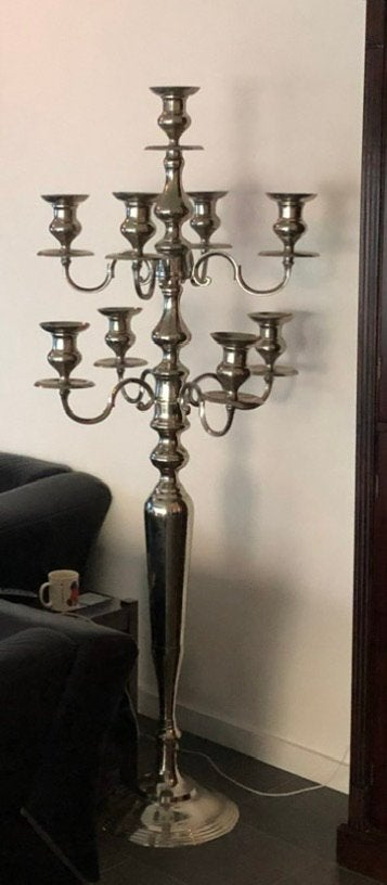 Grote zware aluminium kandelaar 185cm met 9 armen, Ophalen, Gebruikt, Overige merken, Metaal