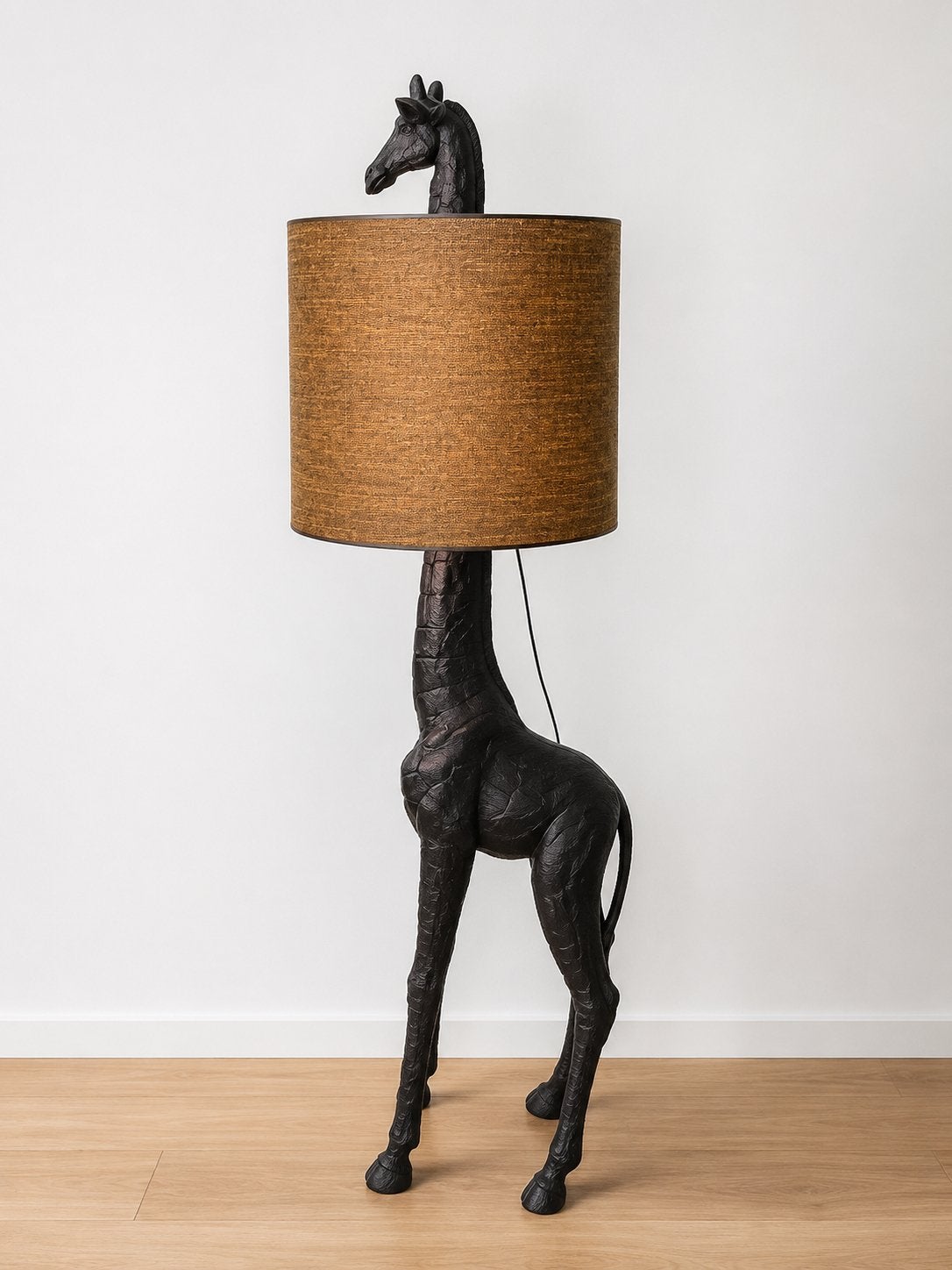 2x Unieke Giraffe Vloerlampen (184cm) met luxe kap, Overige merken, Zwart, E27 (groot), Zo goed als nieuw