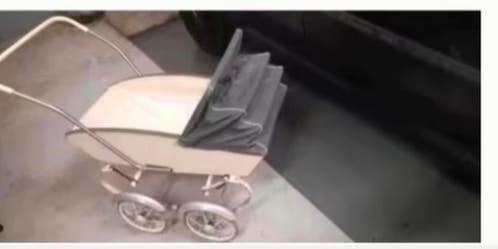 Vintage Poppenwagen Jaren '60 - Crème met Grijs, Ophalen of Verzenden, Gebruikt, Babypop