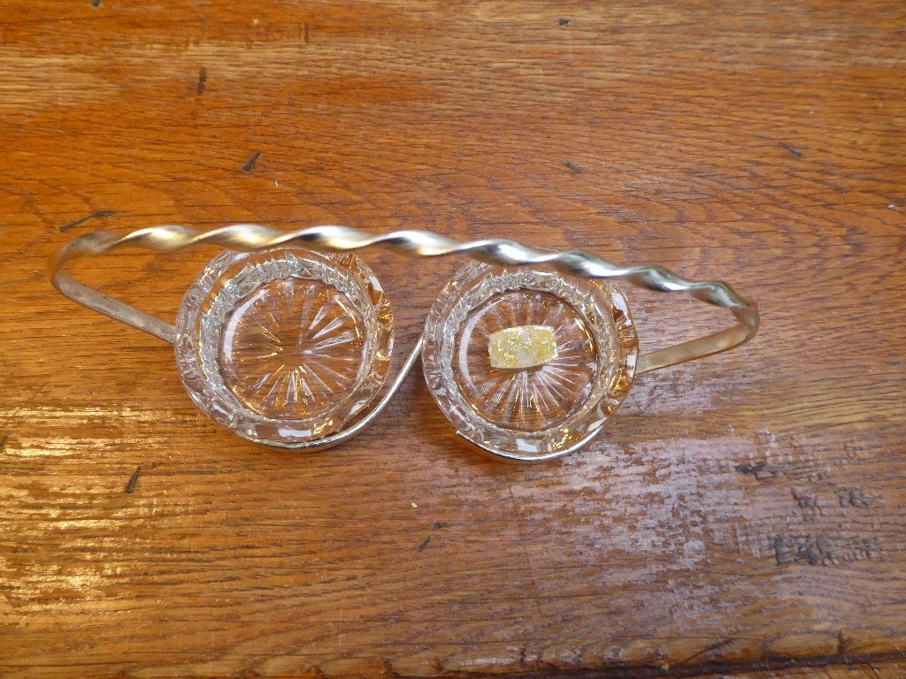 Vintage peper en zout setje, kristal en metaal (2), Antiek en Kunst, Ophalen of Verzenden