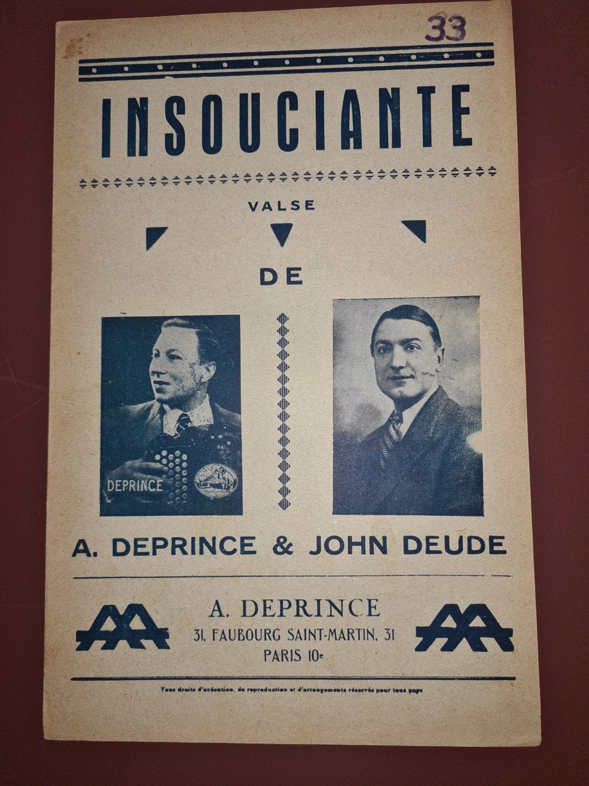 Insouciante - Valse bladmuziek voor piano en accordeon, Gebruikt, Klassiek, Piano, Ophalen of Verzenden
