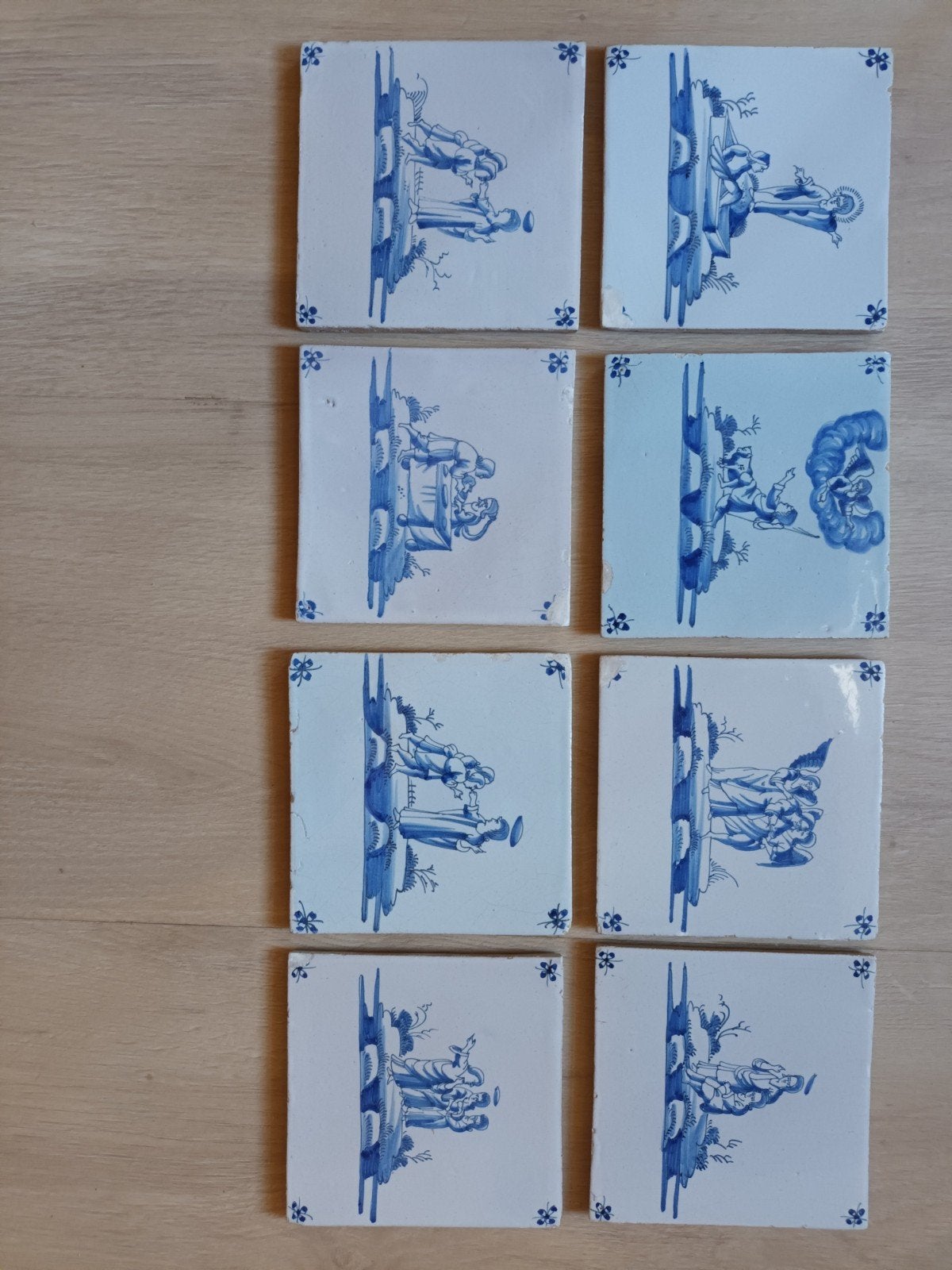 Set van 8 antieke Delfts blauwe tegels, Ophalen of Verzenden