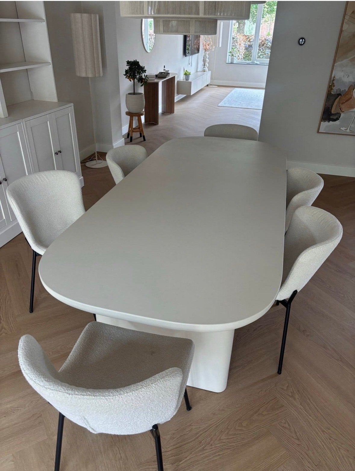 6 stoelen - teddy boucle wit stof stoelen, Gebruikt, Wit, Ophalen of Verzenden, Stof