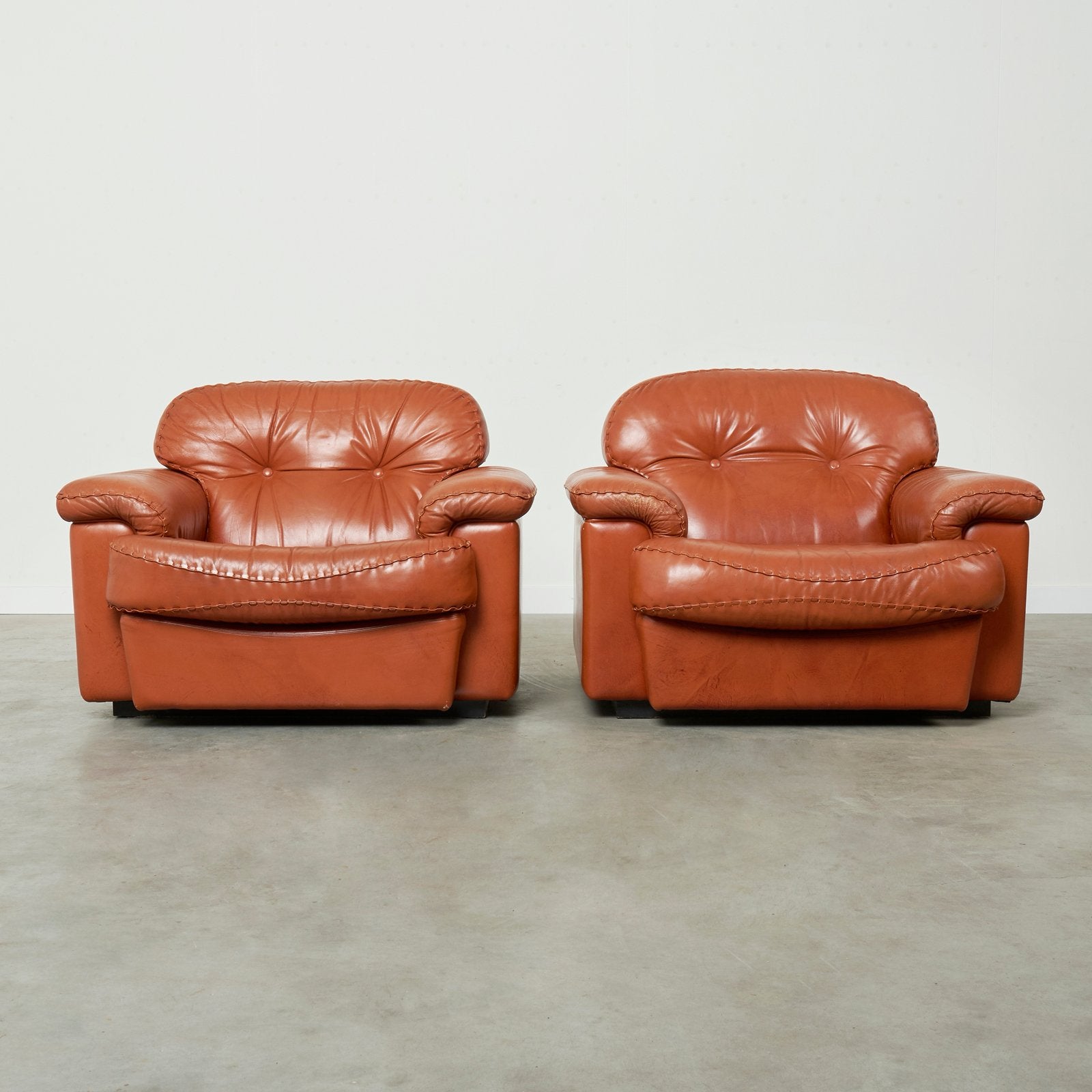 Vintage jaren 70 leren design fauteuils midcentury 60s 70s, Huis en Inrichting, Fauteuils, Ophalen, Vintage mid century modern De Sede design leather chairs