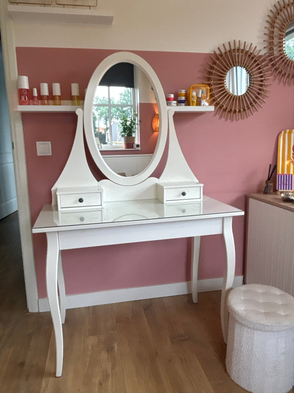 Witte kaptafel hemnes met spiegel en lades ikea, Ophalen, Gebruikt, Hout, 100 tot 150 cm