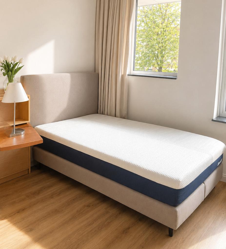 Box spring twijfelaar Matt Sleeps incl. Matt Sleeps matras, Ophalen, Verstelbaar, Beige, Zo goed als nieuw