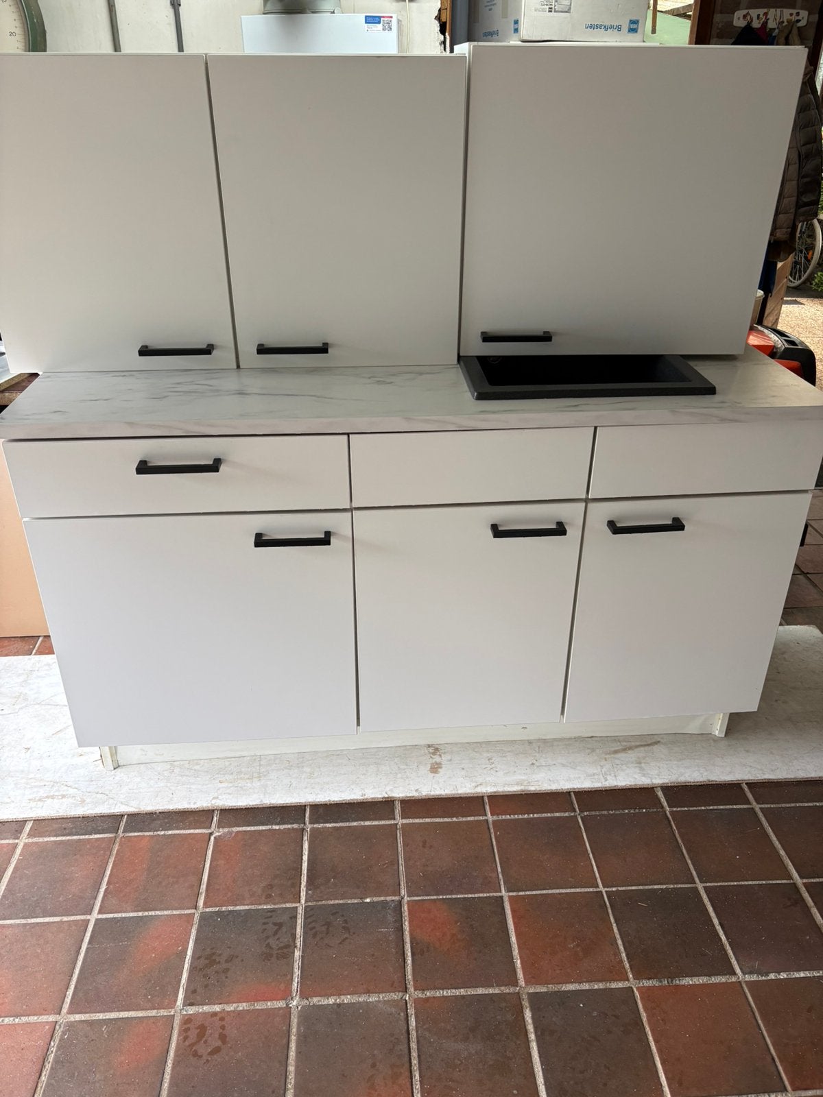 Keukenblok 150 cm met bovenkasten, Ophalen, Gebruikt, Wit, Enkelwandige keuken