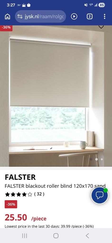 JYSK Tomma verduisterend rolgordijn 120x170 cm, Huis en Inrichting, Stoffering | Gordijnen en Lamellen, 100 tot 150 cm, Overige kleuren