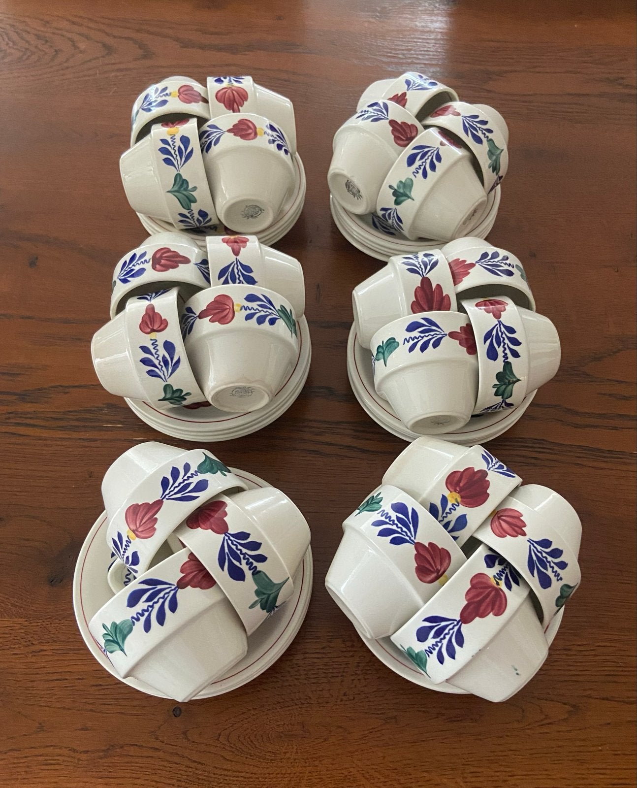 Grote collectie Boerenbont servies - Diverse onderdelen, Ophalen, Gebruikt, Kop(pen) en/of Schotel(s), Aardewerk