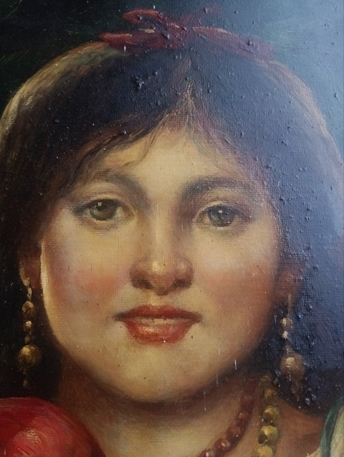 Titel: Groot antiek olieverfschilderij De Appelplukker 91x61, Antiek en Kunst, Kunst | Schilderijen | Klassiek, Ophalen, Origineel werk