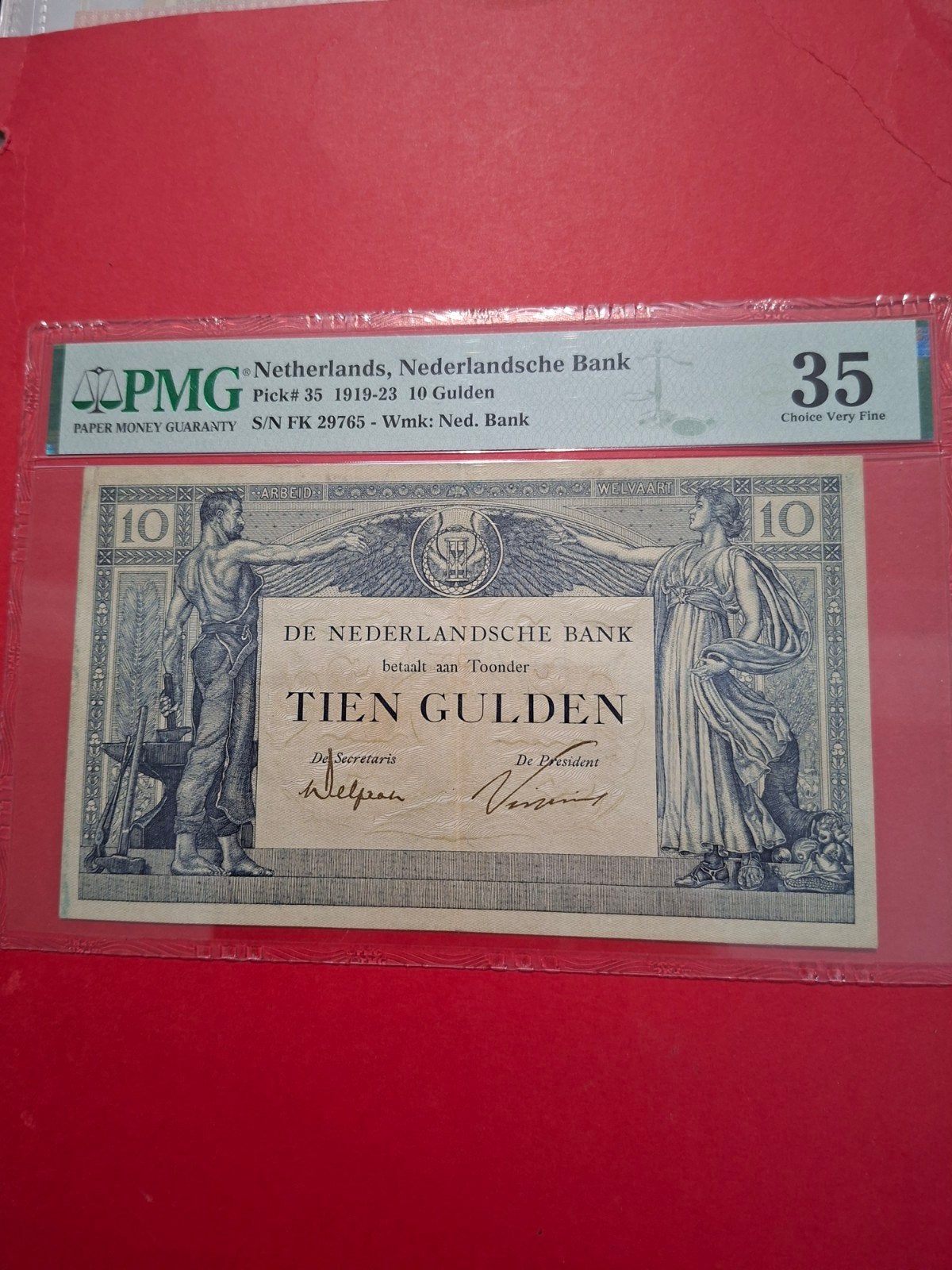 10 gulden Welvaart II uit 1922 in Zf+ Gekeurd PMG 35
Serie n, Ophalen of Verzenden, 10 gulden, Los biljet