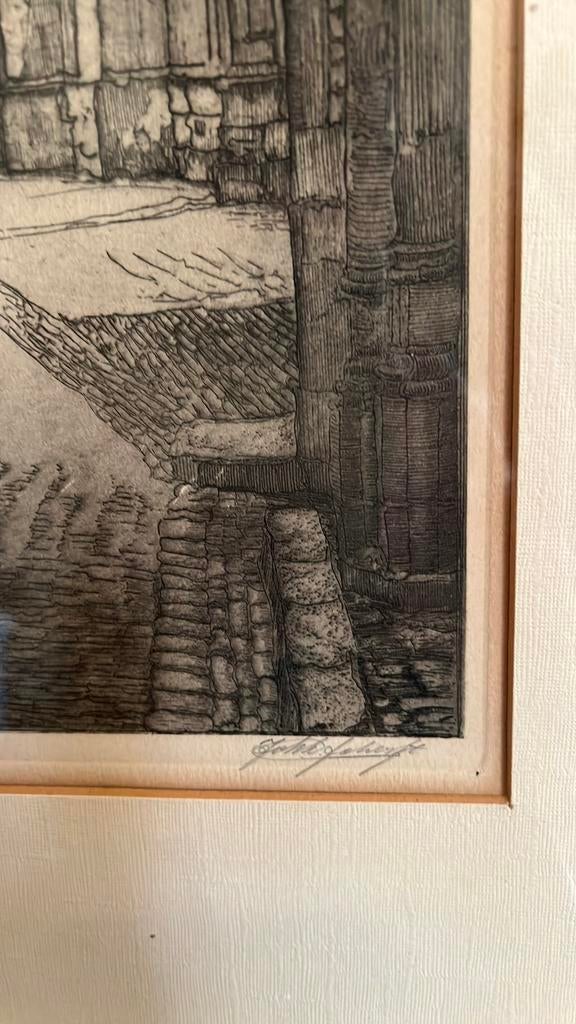 Antieke tekening, ingelijst achter glas. Gemerkt.Uit erfenis, Antiek en Kunst, Ophalen of Verzenden