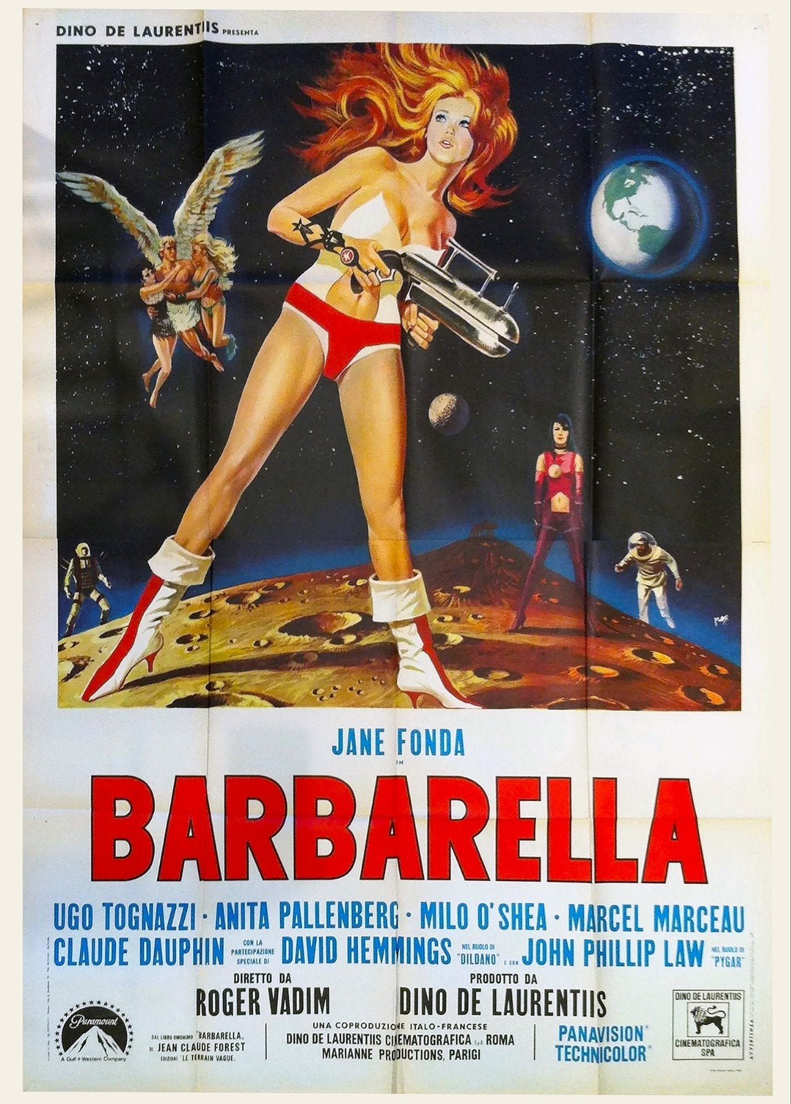 Vintage Barbarella Film Poster - Jane Fonda Sci-Fi, Ophalen of Verzenden, A1 t/m A3, Film en Tv, Rechthoekig Staand