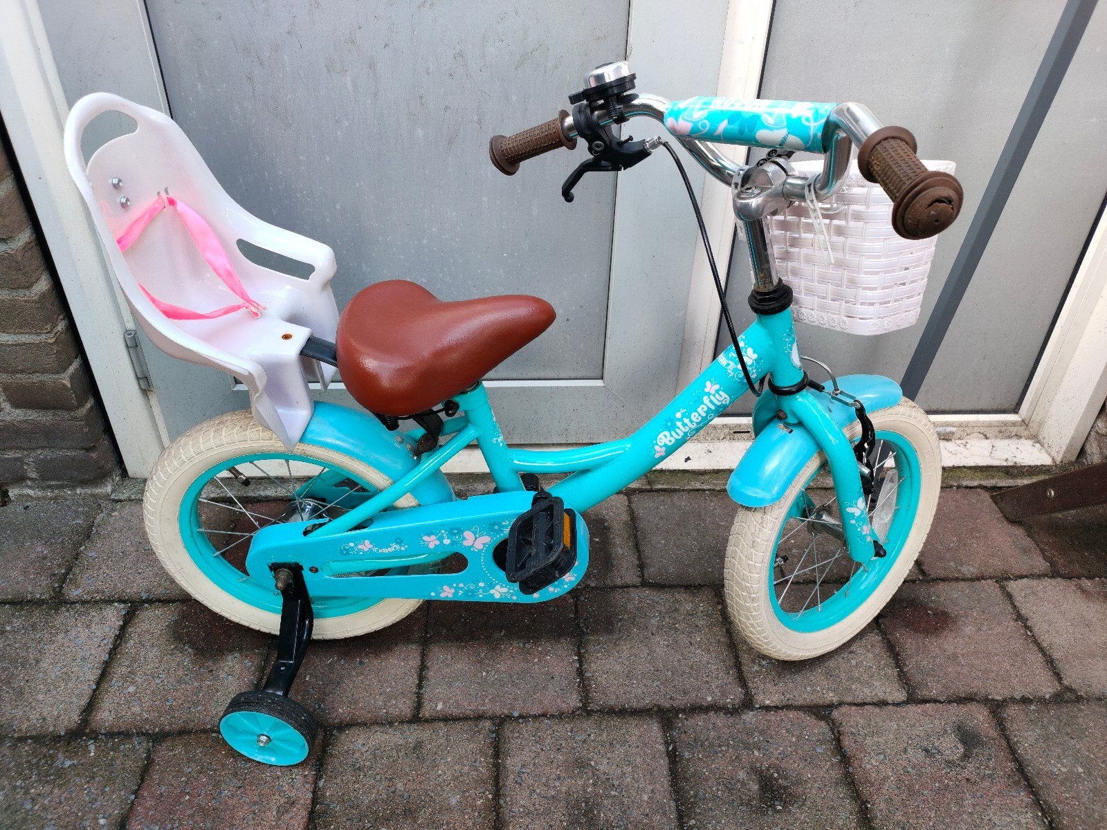 14 inch Nogan Butterfly kinderfiets met zijwieltjes, Ophalen, Terugtraprem, Zijwieltjes, Nogan