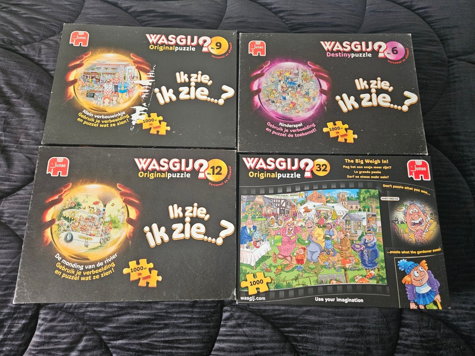 4 Wasgij puzzels 1000 stukjes - Compleet en netjes, Hobby en Vrije tijd, Ophalen, 500 t/m 1500 stukjes, Gebruikt, Legpuzzel