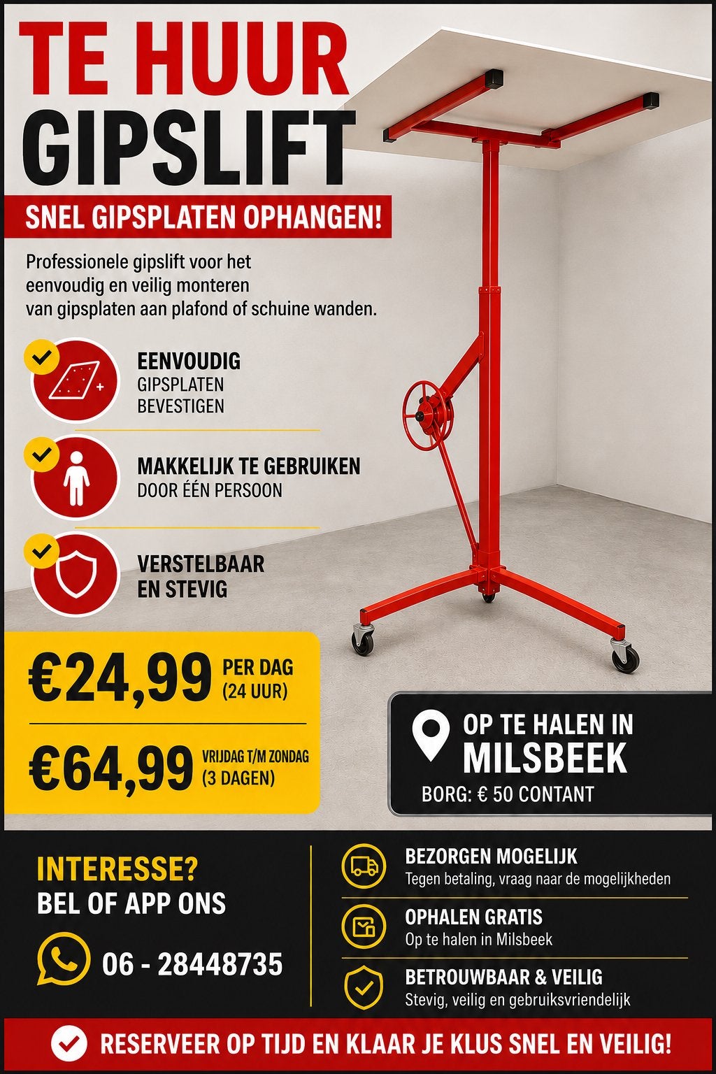 Gipsslift / platenlift te huur, Ophalen