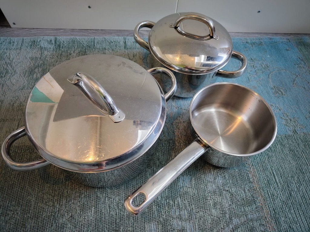 Pannenset voor op gas, Ophalen, Pannenset, Zo goed als nieuw, Rvs
