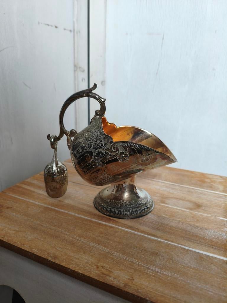 Victoriaanse verzilverde suikerpot met lepel, Ophalen, Zilver