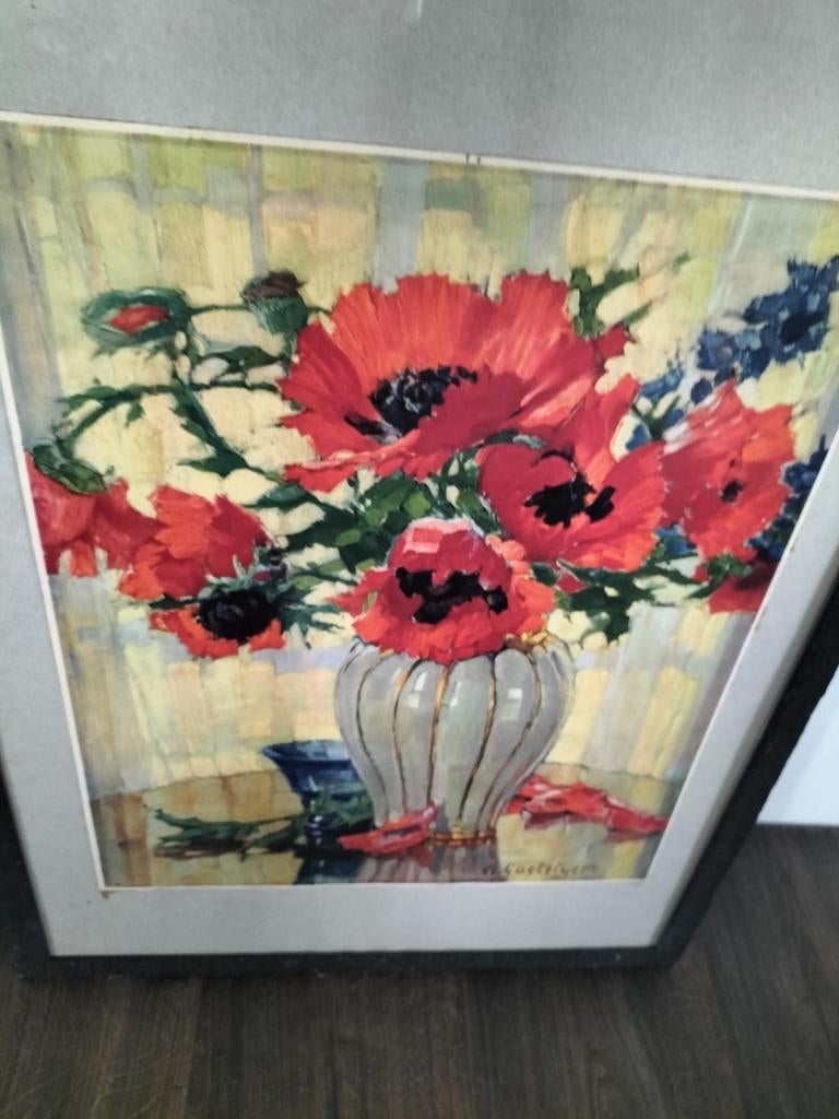 Litho Anna Gasteiger: Klaprozen in vaas, Antiek en Kunst, Kunst | Schilderijen | Klassiek, Ophalen