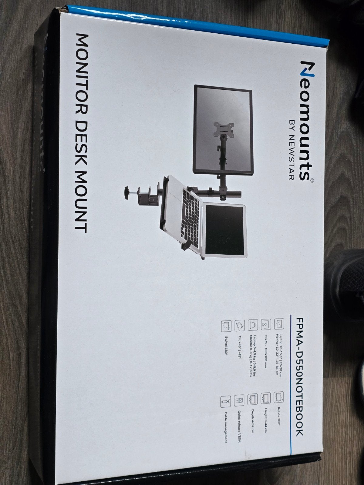 Neomounts Monitorarm met laptophouder, Ophalen of Verzenden, Zo goed als nieuw, Neomounts by Newstar, In diepte verstelbaar