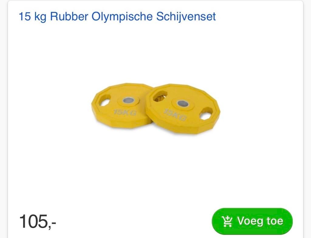 15 kg Rubber Olympische Halterschijven Set, Ophalen, Zo goed als nieuw, Armen, Halterschijven