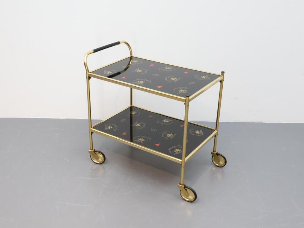 Vintage trolley messing glas, Ophalen, ., Vintage, 55 tot 75 cm