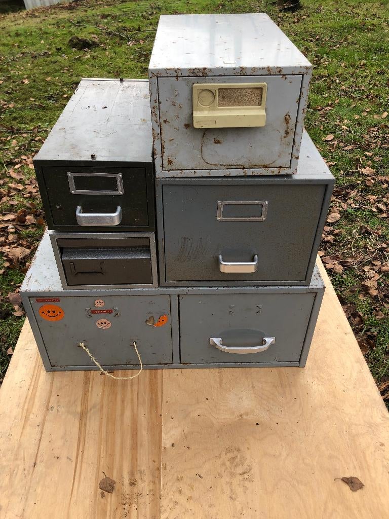 5 x kaartenbak met lade van metaal vintage, Ophalen of Verzenden, Gebruikt
