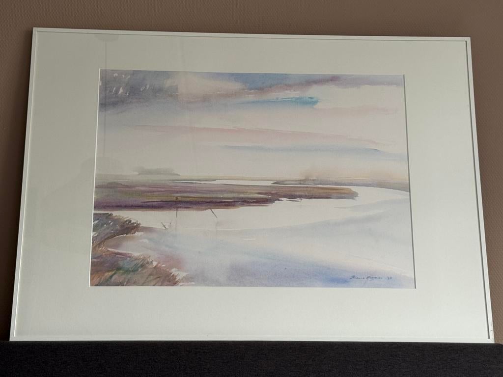 Aquarel Lauwersmeer bij Zoutkamp Rianne Kooijman Schilderij, Ophalen of Verzenden