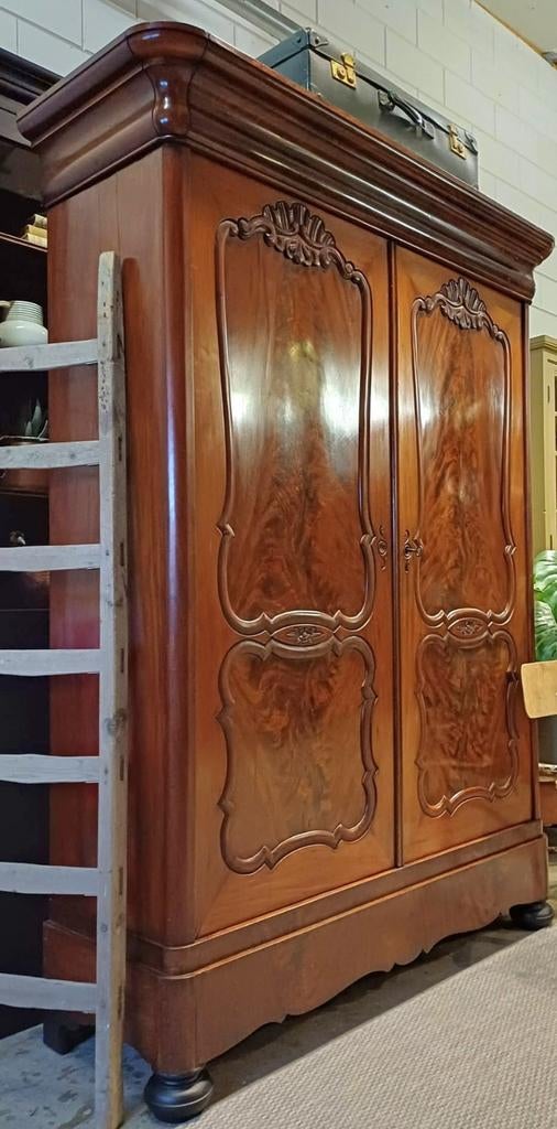 Antieke/Brocante mahonie kast, Demontabele kledingkast🤎, Antiek en Kunst, Antiek | Meubels | Kasten, Ophalen of Verzenden