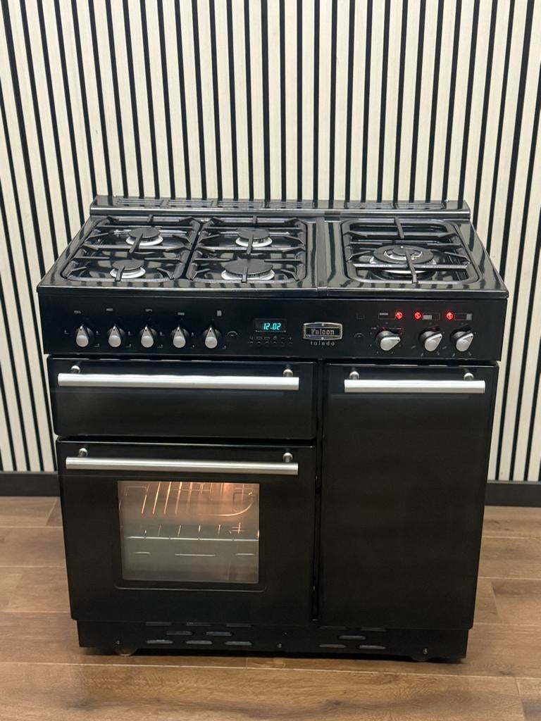Luxe Falcon Toledo zwart hoogglans met 3 ovens 90 cm, Fornello-esperta@outlook.com, Grill, Ophalen of Verzenden, Zo goed als nieuw