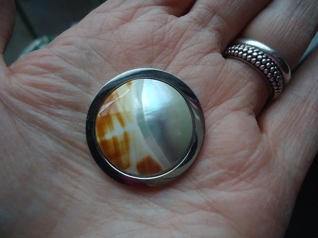 mooie mimoneda munt aparte steen maat M, Ophalen of Verzenden, Zo goed als nieuw, Zilver, Overige materialen