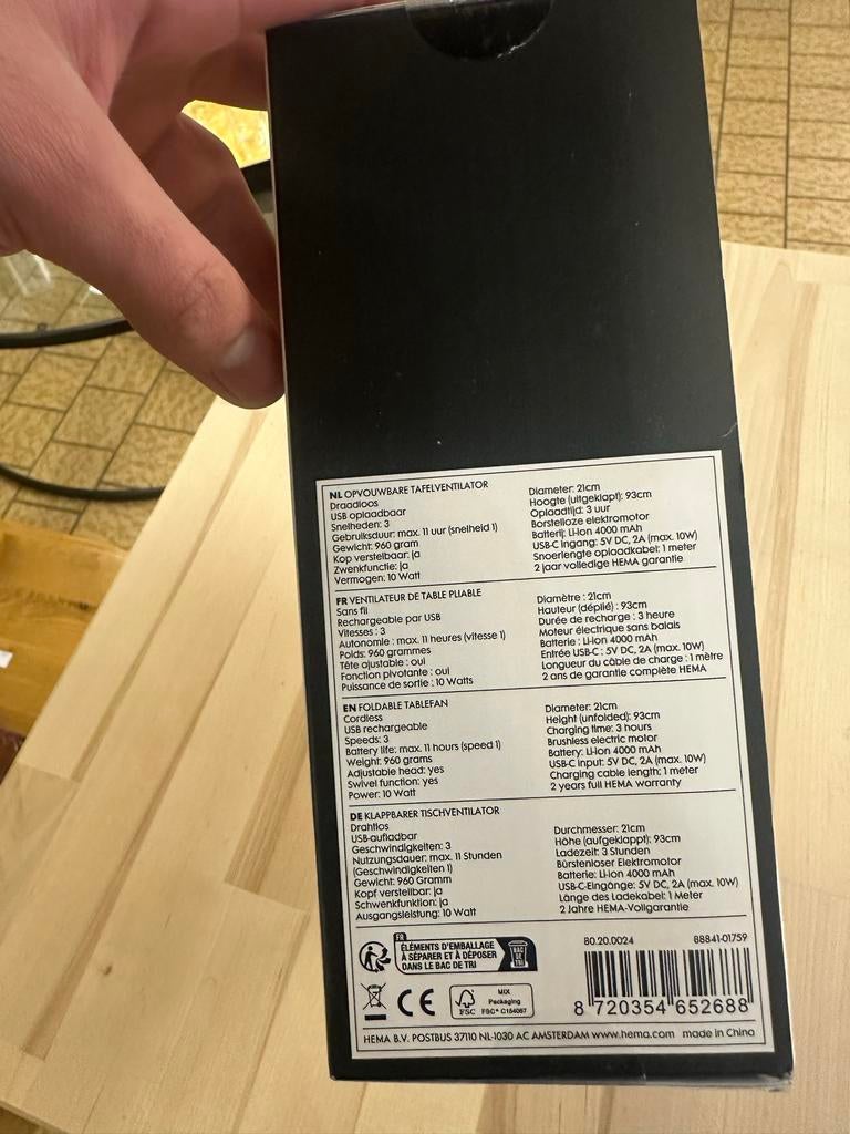 HEMA Opvouwbare Tafelventilator - Nieuwstaat, NVT, NVT, Ophalen of Verzenden, Zo goed als nieuw